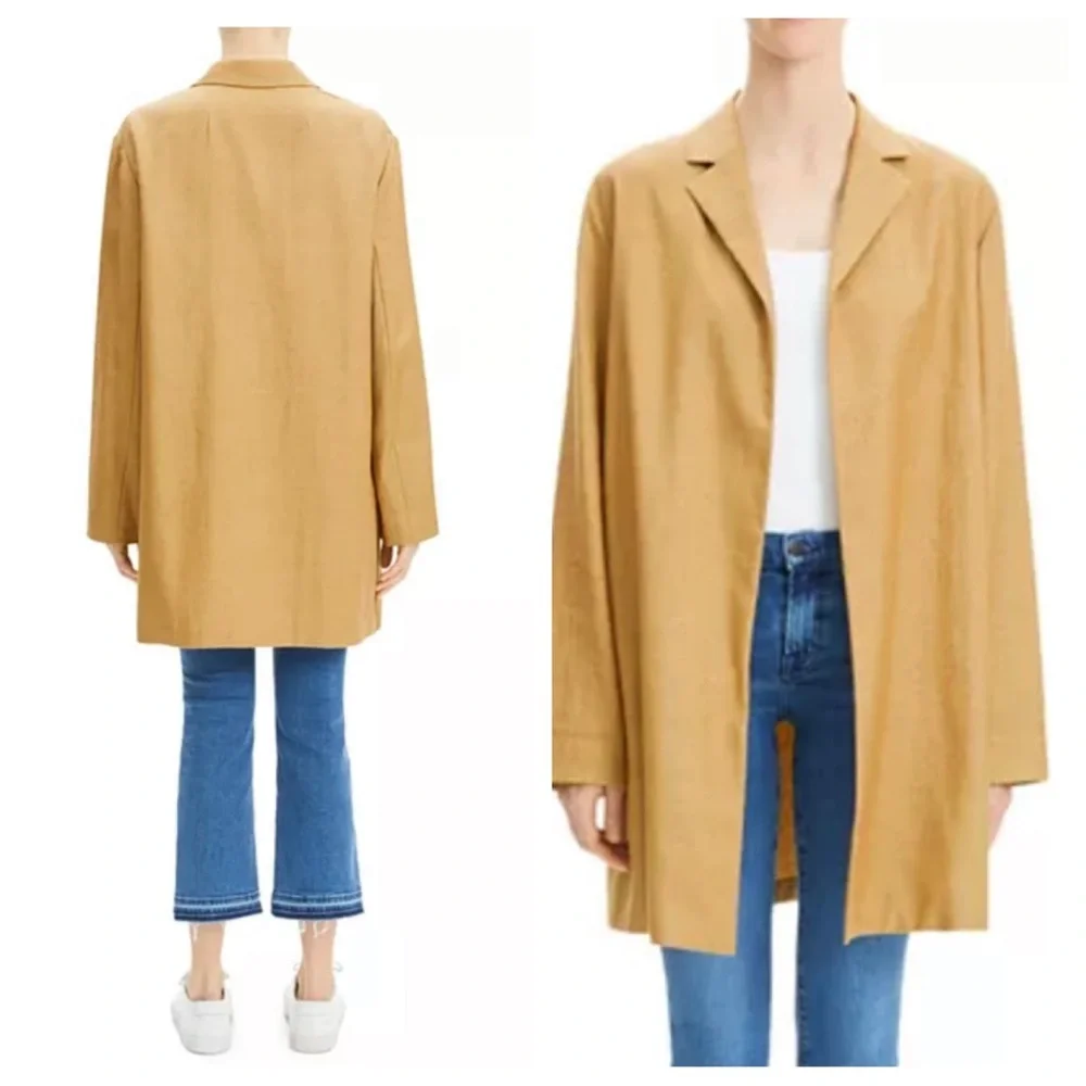 THEORY Open-front Overlay Luxe Linen Jacket In Hay Beige